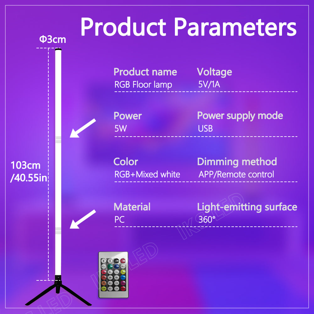 RGB LED Floor lamp 120CM  Modern Corner Floor Light Atmospheric Standing Light Indoor Home Decor Smart APP Remote Control