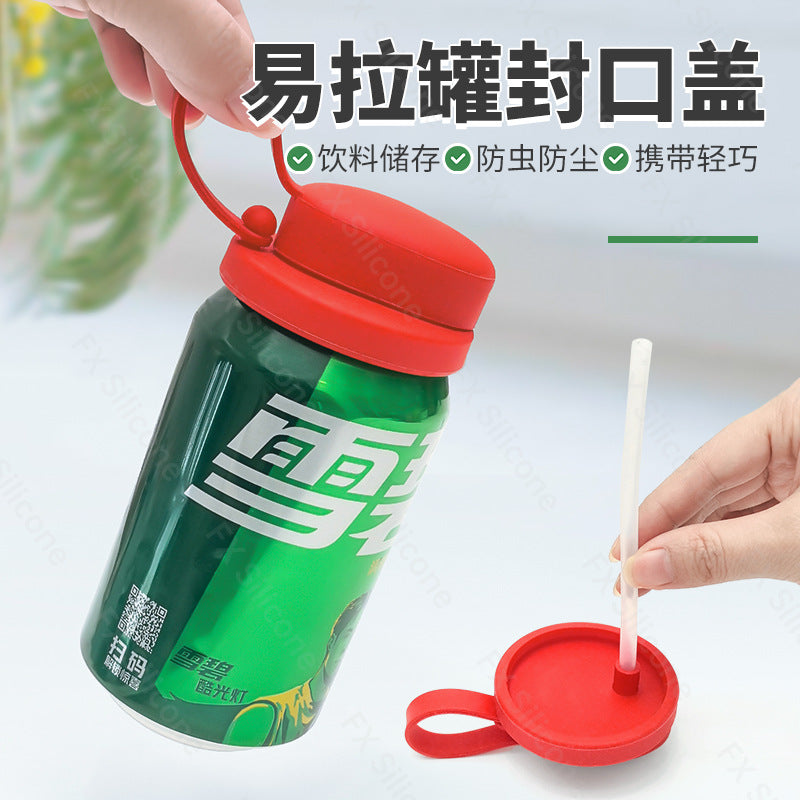 New Coke Soda Water Silicone Cover Pans Dust-proof Sealing Cover Straws Soda Soda Air-proof Cover