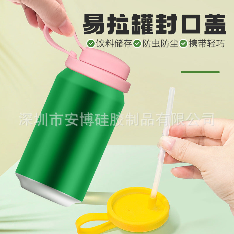 New Coke Soda Water Silicone Cover Pans Dust-proof Sealing Cover Straws Soda Soda Air-proof Cover