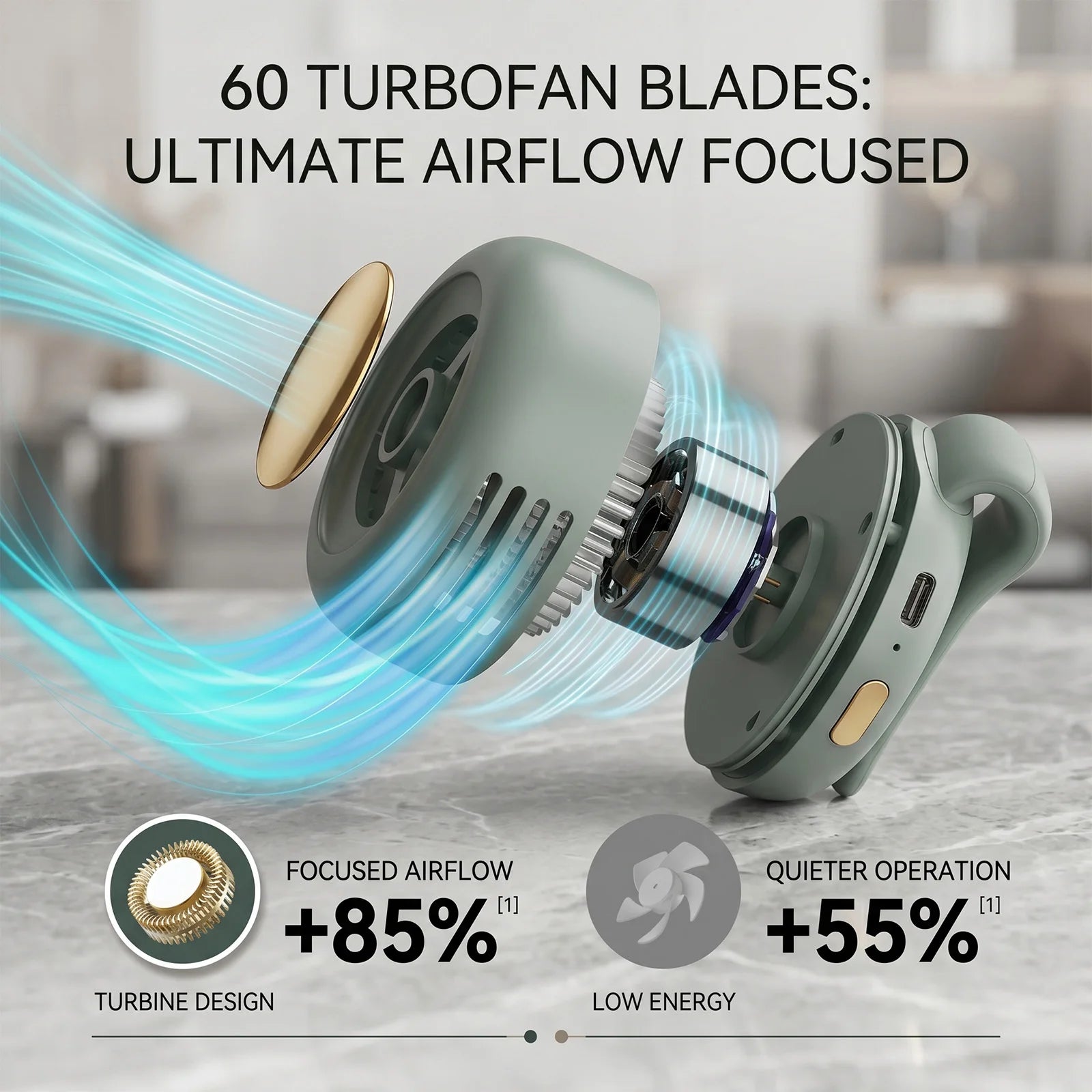 Portable Rechargeable Clip-On Fan with 3 Speed Settings, Handheld & Wearable Personal Cooling Fan, USB Rechargeable Mini Desk Fan for Outdoor Work, Hiking, Camping, Travel, Office, Gym and Home Use