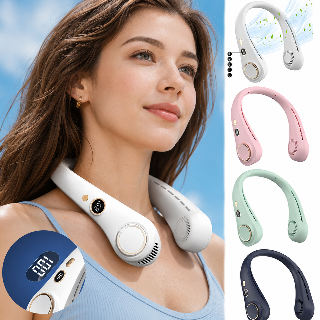 USB Hanging Neck Fan Portable Bladeless Mini Rechargeable Mute LED Digital Display Electric Air Cooler Handheld