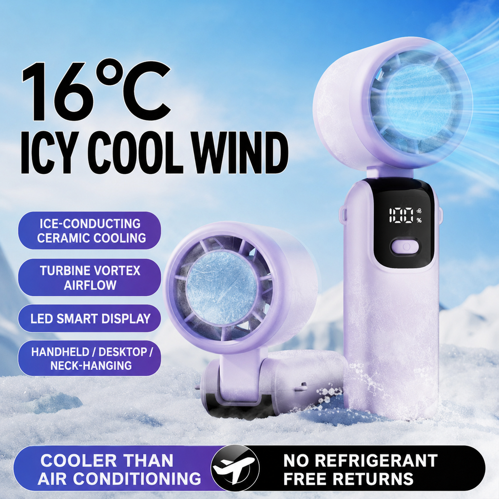 S17 Handheld Fan: Instant Cooling with Mirror Feature, 100-Speed Control, and Foldable Tabletop Design