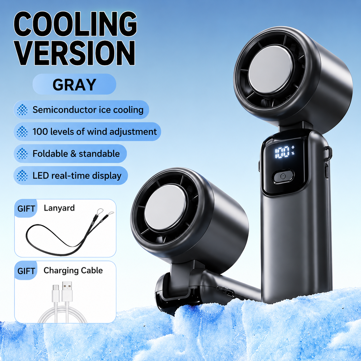 S17 Handheld Fan: Instant Cooling with Mirror Feature, 100-Speed Control, and Foldable Tabletop Design