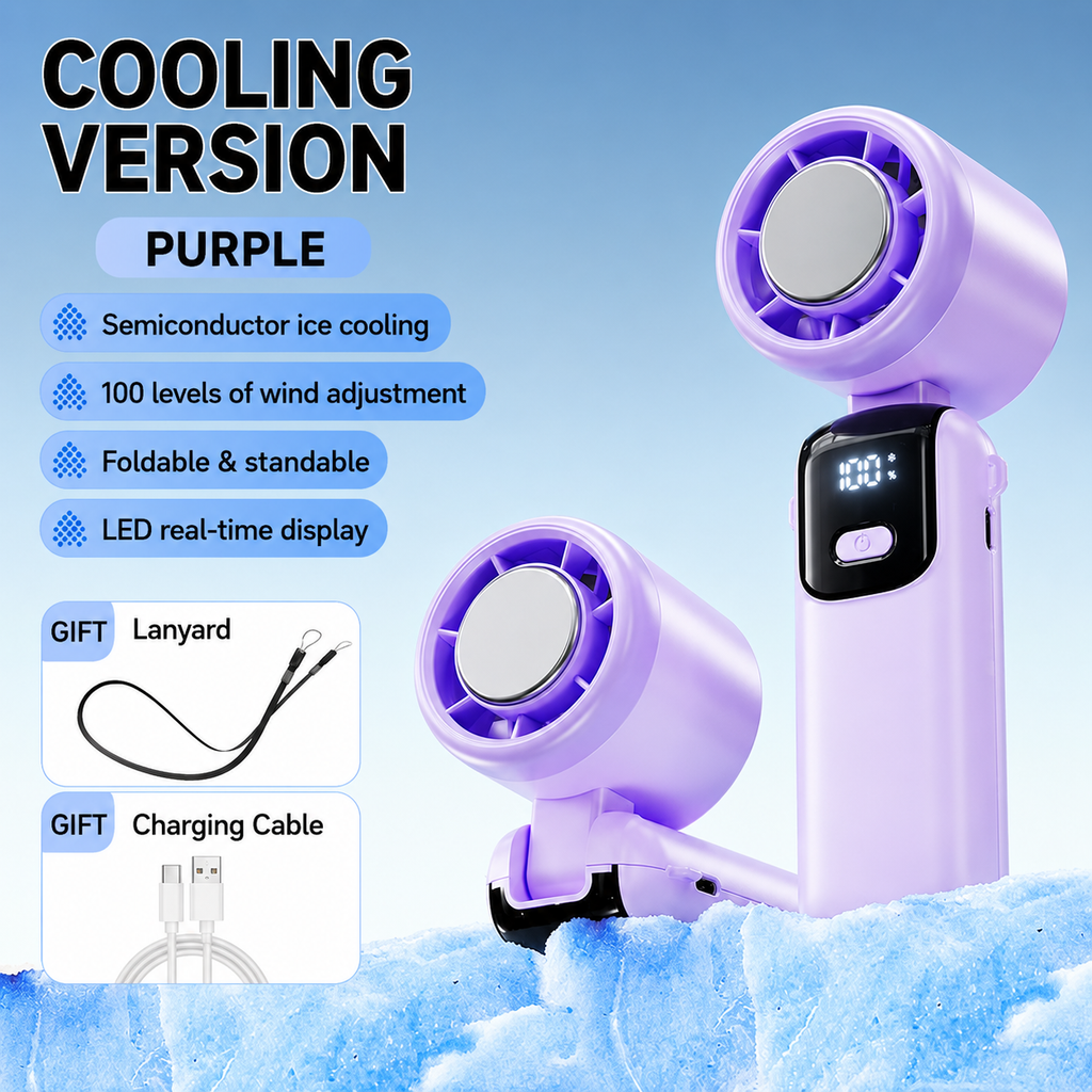 S17 Handheld Fan: Instant Cooling with Mirror Feature, 100-Speed Control, and Foldable Tabletop Design