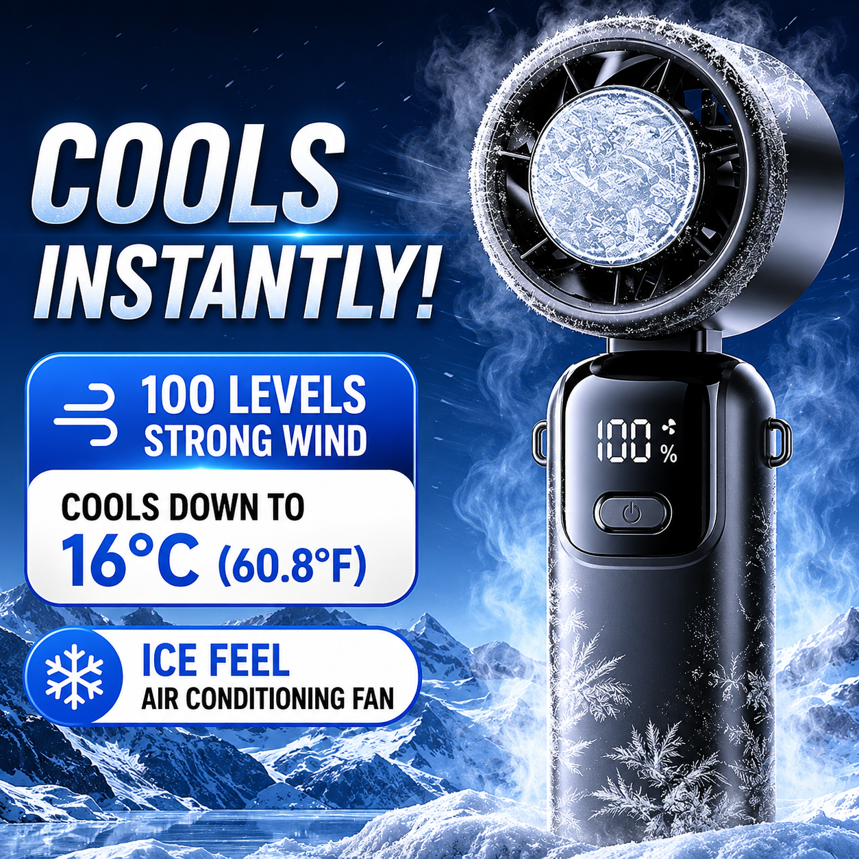 S17 Handheld Fan: Instant Cooling with Mirror Feature, 100-Speed Control, and Foldable Tabletop Design