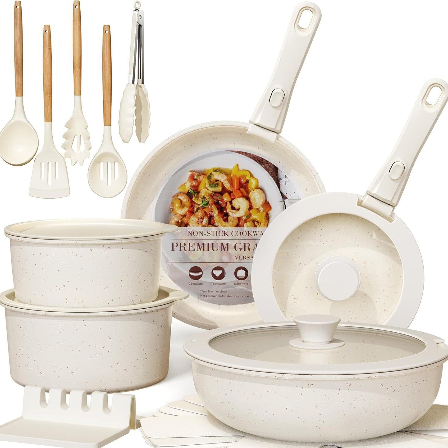 5PCS Non-Stick Cookware Set with Detachable Handle – Space-Saving Pots & Pans Set for Home Kitchen