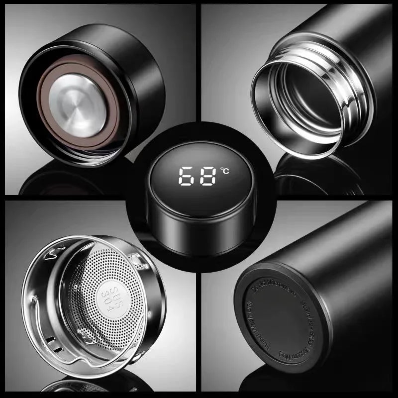 Smart Thermos Water Bottle 500ML – Stainless Steel Vacuum Flask with LED Touch Temperature Display, Insulated Travel Mug