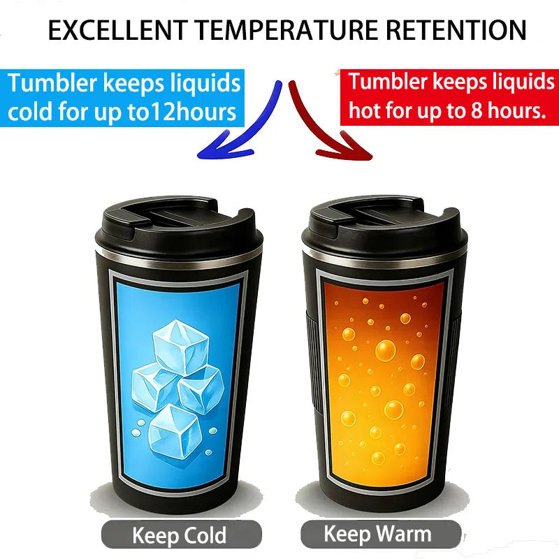 Stainless Steel Coffee Mug 380/510ML – Insulated Travel Tumbler with Lid, Vacuum Thermal Cup for Hot & Cold Drinks