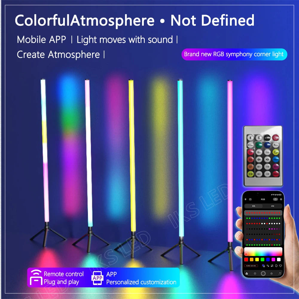 RGB Corner Floor Lamp with Remote & App Control – USB Powered Ambient Mood Light for Bedroom & Modern Home Decor