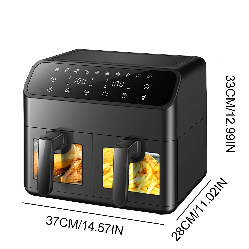 8L Dual Air Fryer – 4L+4L Double Basket with Window & Smart Controls | Cook 2 Meals at Once with Less Oil