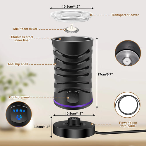 Automatic Milk Frother & Foam Maker, Stainless Steel Whisk for Lattes, Cappuccinos & Hot Chocolate - Home & Office Use
