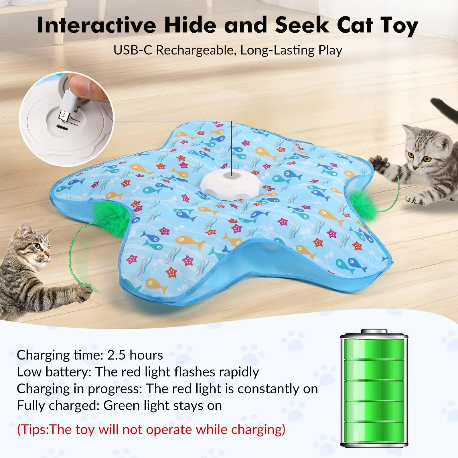 Smart Interactive Cat Toy – Motion Sensor Hide & Seek Mat with Feather & Squeaky Mouse | Keeps Cats Active & Entertained