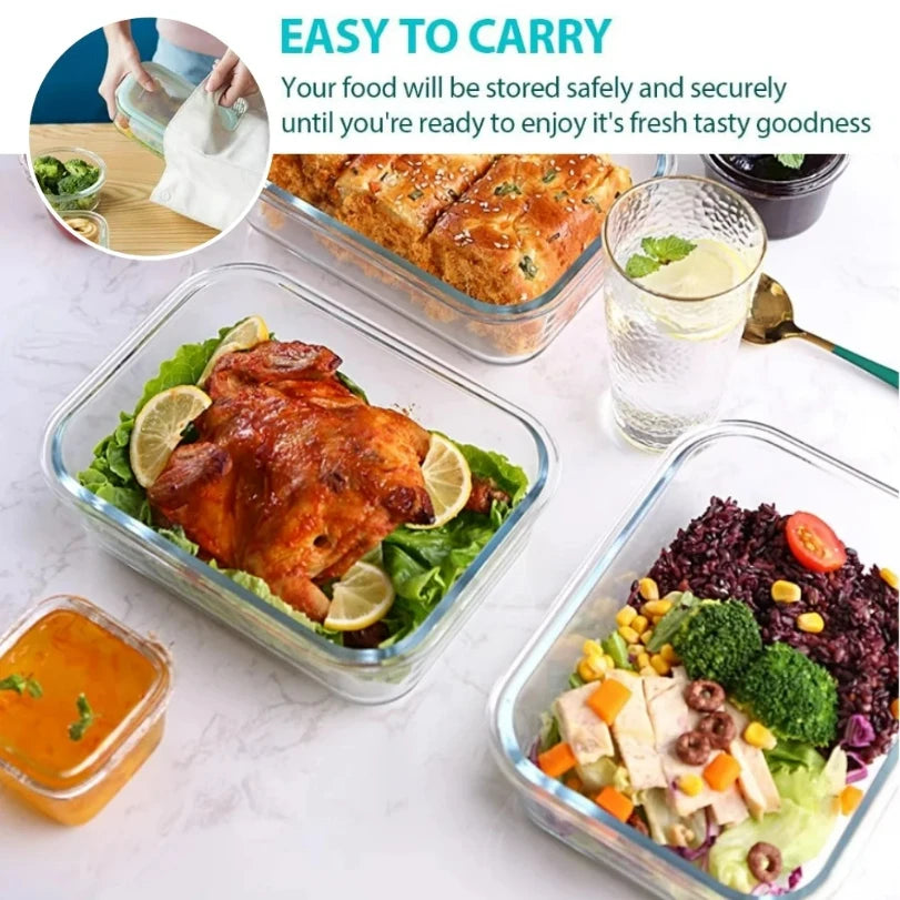 Airtight Glass Meal Prep Containers – Leakproof Lunch Boxes for Fresh Food Storage | Microwave & Freezer Safe