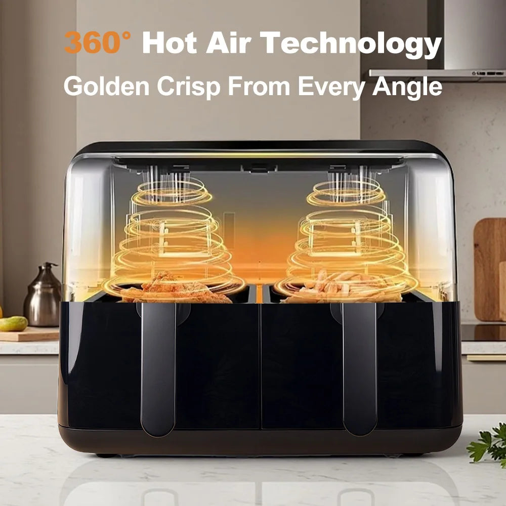 8L Dual Air Fryer – 4L+4L Double Basket with Window & Smart Controls | Cook 2 Meals at Once with Less Oil