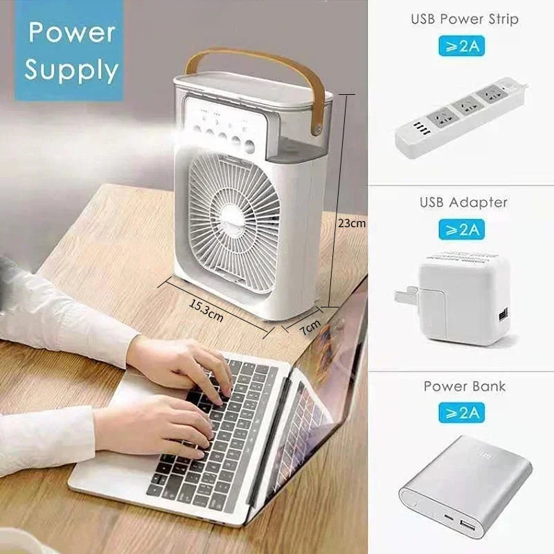 3-in-1 Portable Air Cooler Fan – Mini Air Conditioner, Humidifier & LED Night Light, Adjustable Cooling Speeds for Home, Office & Bedroom