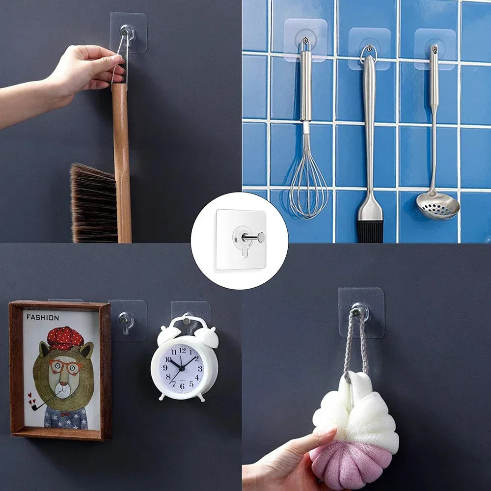 60PCS Self-Adhesive Wall Hooks – Strong Transparent Seamless Hooks for Hanging Pictures, Clocks & Home Accessories
