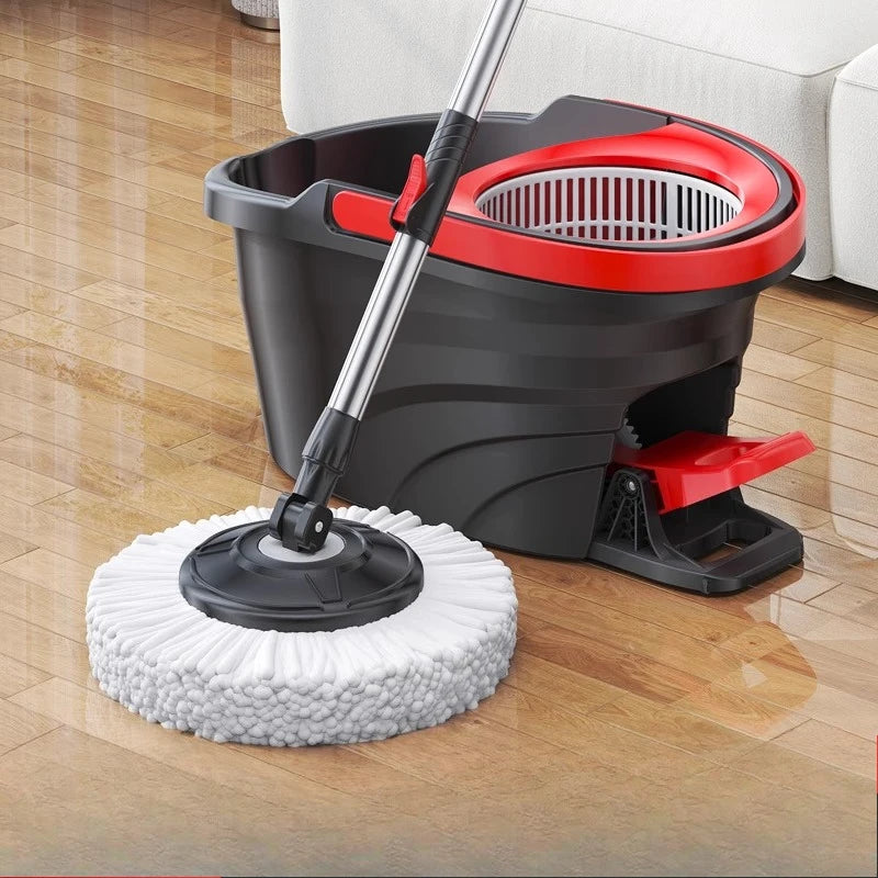 360° Spin Mop & Bucket Set with Foot Pedal – Hands-Free Self-Wringing Microfiber Mop, Telescopic Handle, 2 Replaceable Heads – Easy Home & Floor Cleaning System