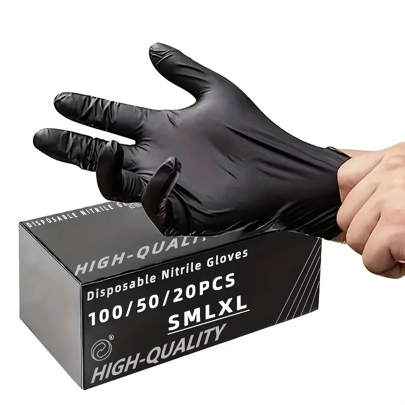Black Nitrile Disposable Gloves – Strong Waterproof Gloves for Cleaning, Cooking & Tattoo | 20/50/100 Pack (S–XL)