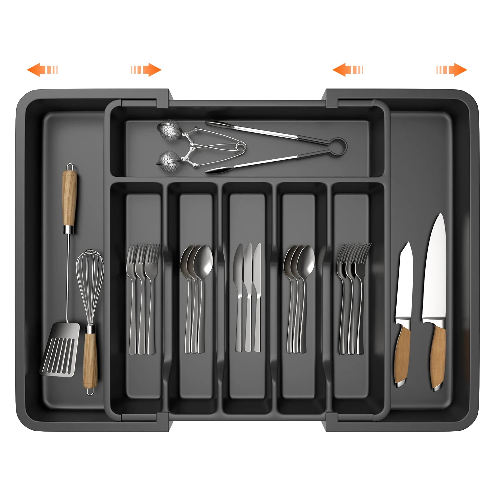 Expandable Cutlery Drawer Organiser 33–57CM – Adjustable Utensil Tray with 8 Compartments for Spoons, Forks & Knives