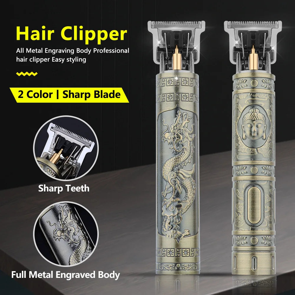 Vintage T9 Professional Hair Trimmer – Cordless USB Rechargeable Beard & Hair Clipper with Precision