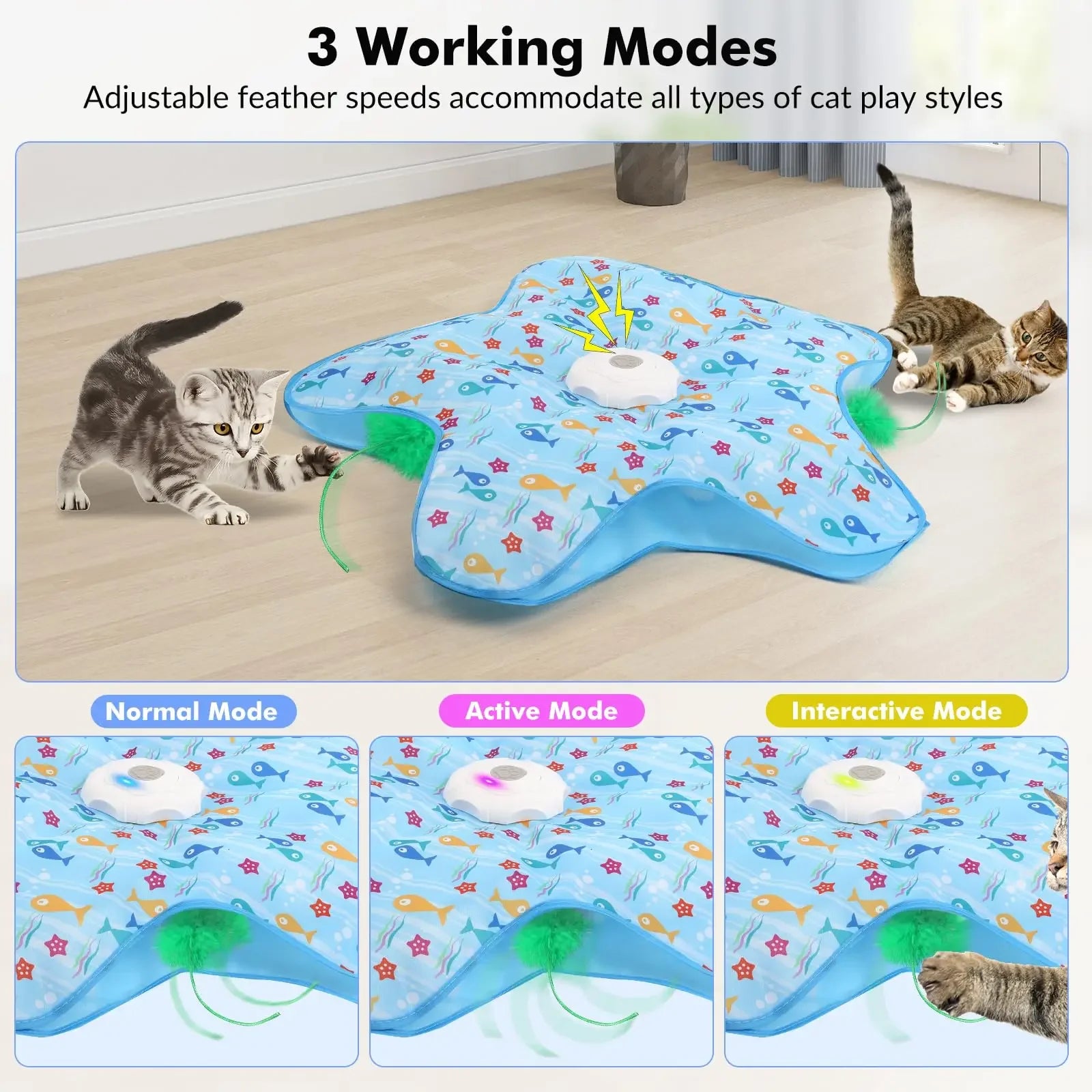 Smart Interactive Cat Toy – Motion Sensor Hide & Seek Mat with Feather & Squeaky Mouse | Keeps Cats Active & Entertained