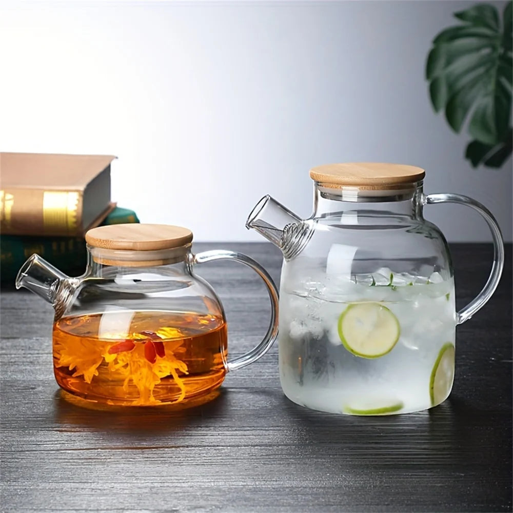 1 Glass Teapot 1L/1.8L – Heat Resistant Tea Kettle with Lid, Large Capacity Pitcher for Iced Tea, Juice & Infused Drinks