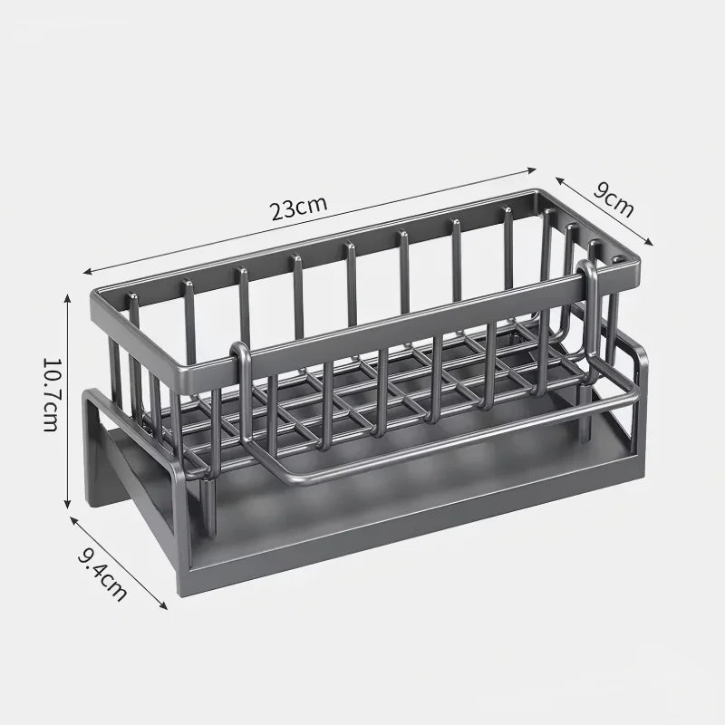 Kitchen Sink Organizer Rack with Drain Tray – Space Saving Sponge Holder for Soap, Brushes & Cloth Storage
