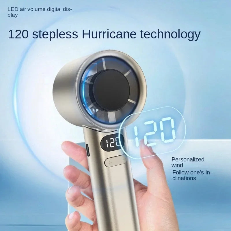 Portable Bladeless Handheld Fan – 120 Speed Adjustable USB Rechargeable Mini Fan with Digital Display, High-Speed Cooling for Travel, Makeup & Personal Use
