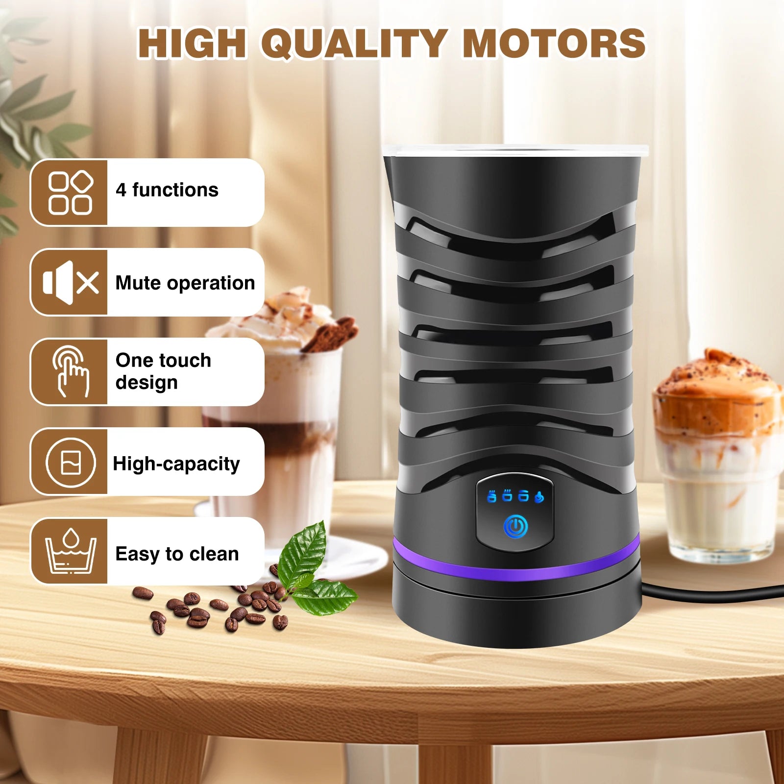 Automatic Milk Frother & Foam Maker, Stainless Steel Whisk for Lattes, Cappuccinos & Hot Chocolate - Home & Office Use