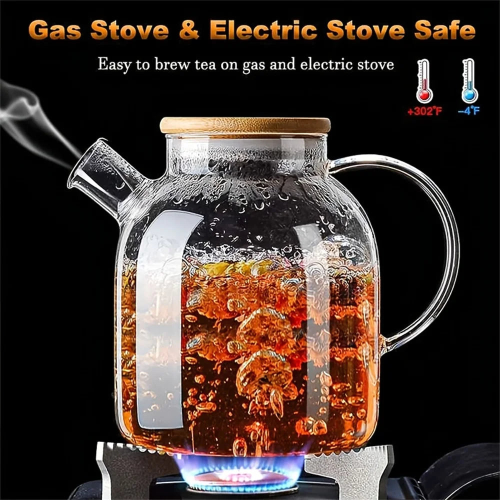1 Glass Teapot 1L/1.8L – Heat Resistant Tea Kettle with Lid, Large Capacity Pitcher for Iced Tea, Juice & Infused Drinks